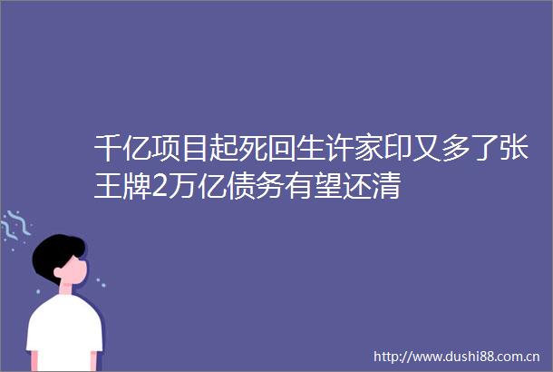 千亿项目起死回生许家印又多了张王牌2万亿债务有望还清
