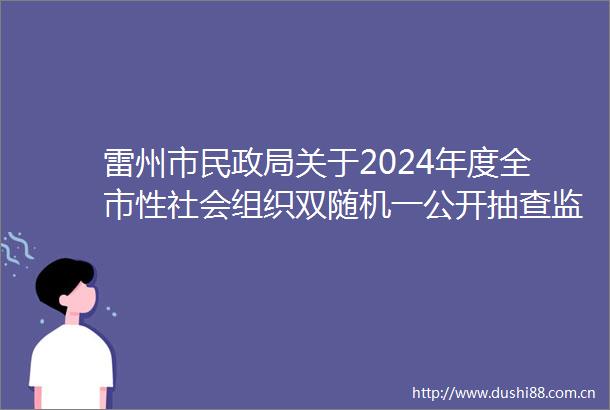 雷州市民关于2024年度全市性社会组织双随机一公开抽查监督结果的通报