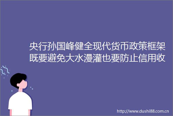 央行孙国峰健全现代货币政策框架既要避免大水漫灌也要防止信用收缩