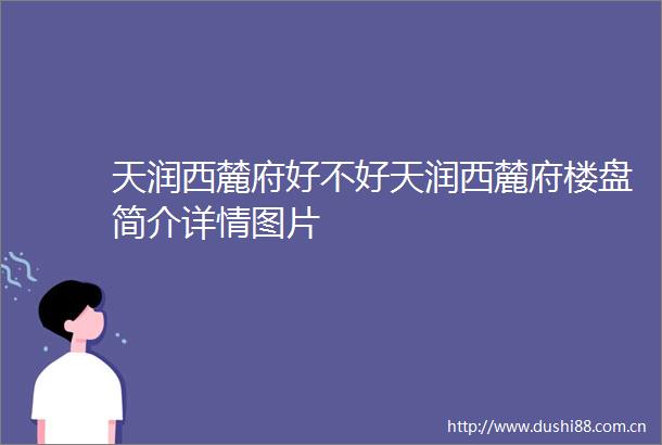 天润西麓府好不好天润西麓府楼盘简介详情图片