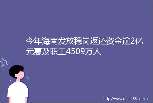 今年海南发放稳岗返还资金逾2亿元惠及职工4509万人