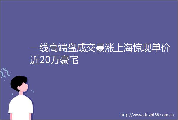 一线高端盘成交暴涨上海惊现单价近20万豪宅