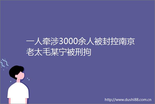 一人牵涉3000余人被封控南京老太毛某宁被刑拘