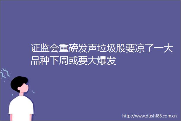 证监会重磅发声垃圾股要凉了一大品种下周或要大爆发