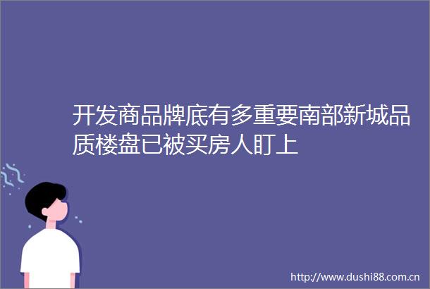 开发商品牌底有多重要南部新城品质楼盘已被买房人盯上