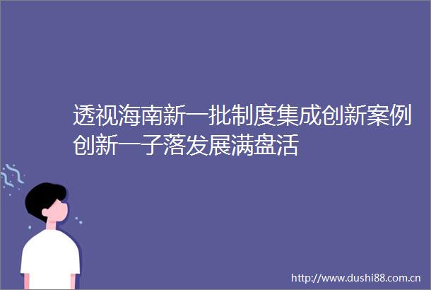 透视海南新一批制度集成创新案例创新一子落发展满盘活