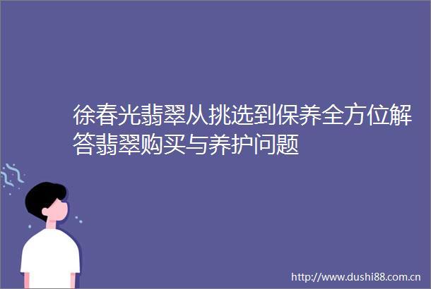 徐春光翡翠从挑选到保养全方位解答翡翠购买与养护问题