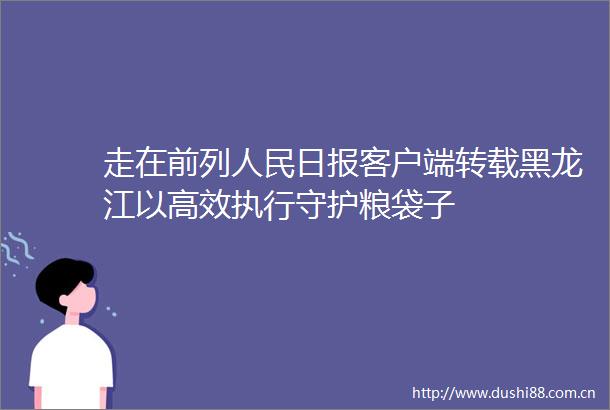 走在前列日报客户端转载黑龙江以高效执行守护粮袋子
