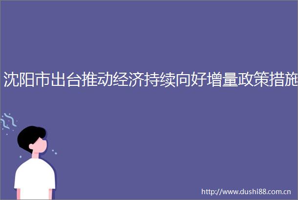 沈阳市出台推动经济持续向好增量政策措施