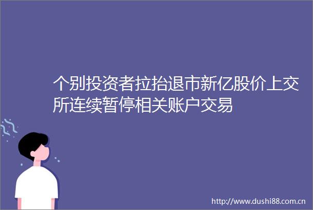 个别投资者拉抬退市新亿股价上交所连续暂停相关账户交易