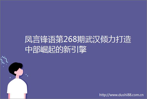 凤言锋语第268期武汉倾力打造中部崛起的新引擎