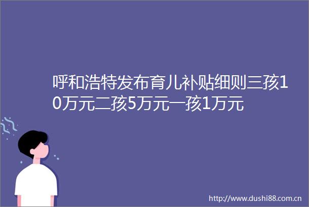 呼和浩特发布育儿补贴细则三孩10万元二孩5万元一孩1万元