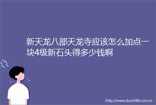 新天龙八部天龙寺应该怎么加点一块4级新石头得多少钱啊