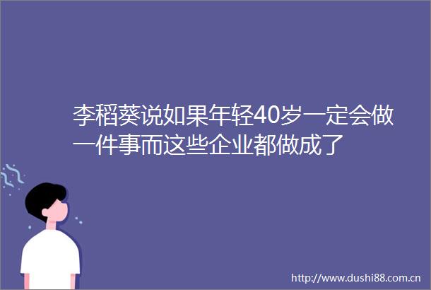 李稻葵说如果年轻40岁一定会做一件事而这些企业都做成了