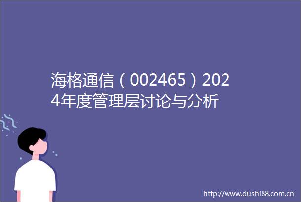 海格通信（002465）2024年度管理层讨论与分析