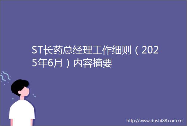 ST长药总经理工作细则（2025年6月）内容摘要