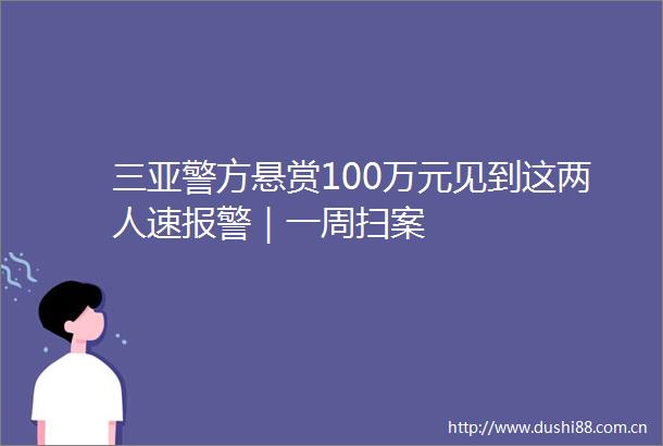 三亚警方悬赏100万元见到这两人速｜一周扫案
