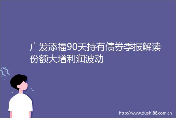 广发添福90天持有债券季报解读份额大增利润波动