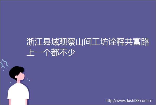 浙江县域观察山间工坊诠释共富路上一个都不少