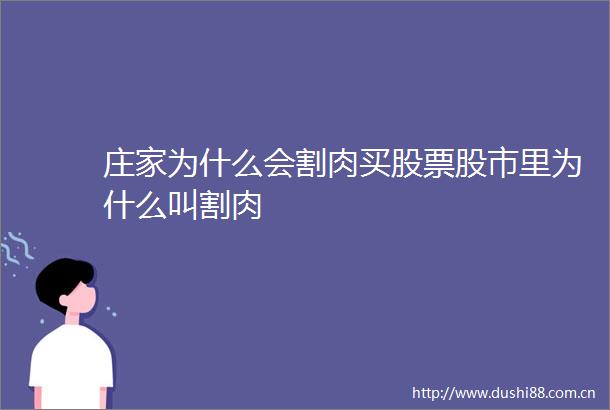 庄家为什么会割肉买股票股市里为什么叫割肉