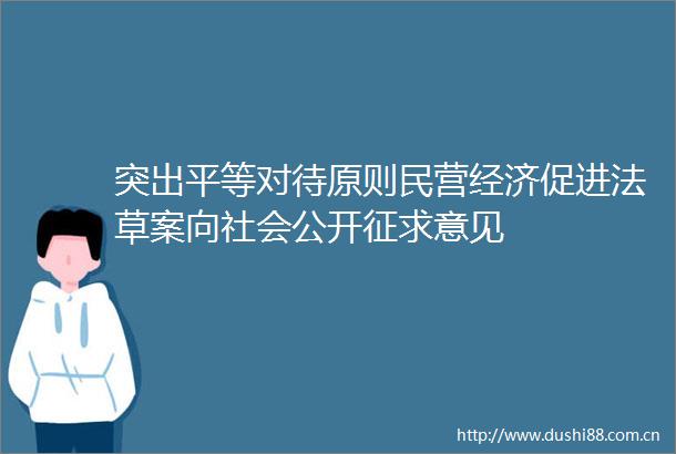 突出平等对待原则民营经济促进法草案向社会公开征求意见