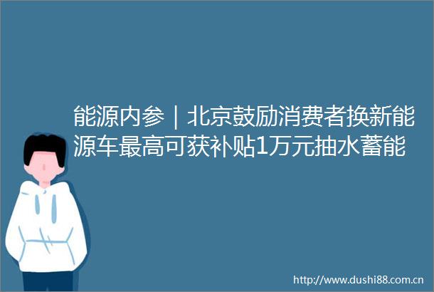 能源内参｜北京鼓励消费者换新能源车最高可获补贴1万元抽水蓄能产业将迎大发展十四五规模或达亿千瓦级