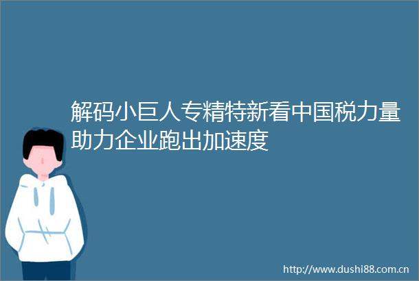 解码小巨人专精特新看税力量助力企业跑出加速度