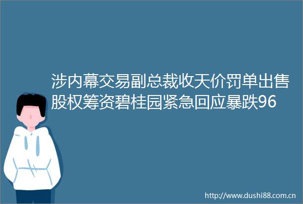 涉交易副总裁收天价罚单股权筹资碧桂园紧急回应暴跌9644A股单日最大跌幅诞生广州首现房子先住后买