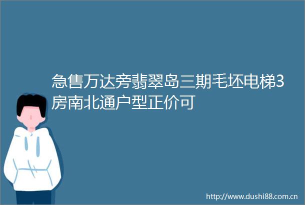 急售万达旁翡翠岛三期毛坯电梯3房南北通户型正价可