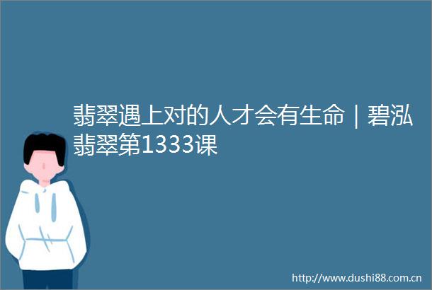 翡翠遇上对的人才会有生命｜碧泓翡翠第1333课