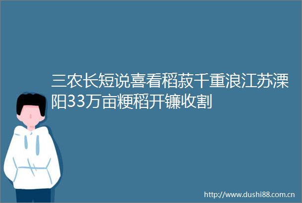 三农长短说喜看稻菽千重浪江苏溧阳33万亩粳稻开镰收割