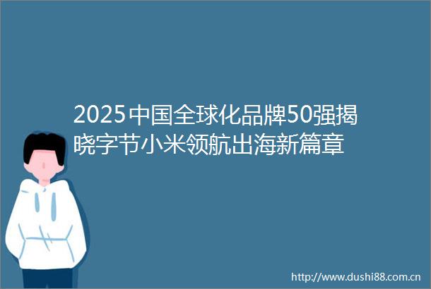 2025全球化品牌50强揭晓字节小米领航出海新篇章