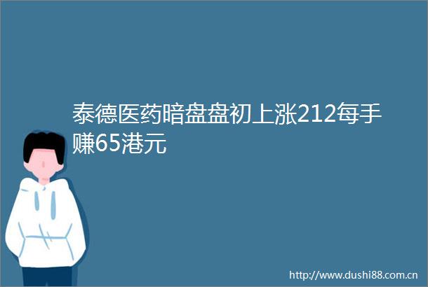 泰德医药暗盘盘初上涨212每手赚65港元