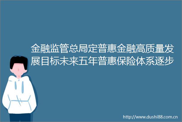 金融监管总局定普惠金融高质量发展目标未来五年普惠保险体系逐步健全