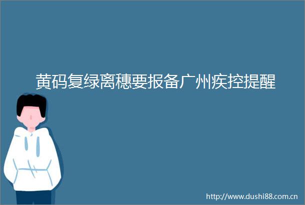 黄码复绿离穗要报备广州疾控提醒