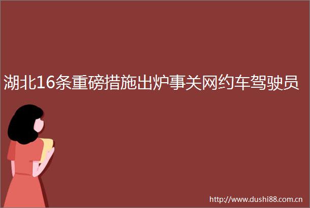 湖北16条重磅措施出炉事关网约车驾驶员