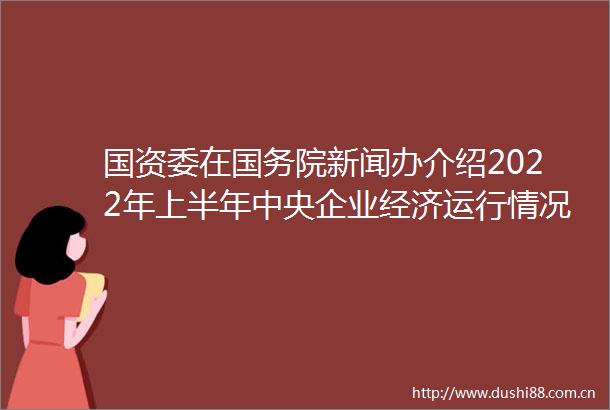 国资委在国务院新闻办介绍2022年上半年中央企业经济运行情况