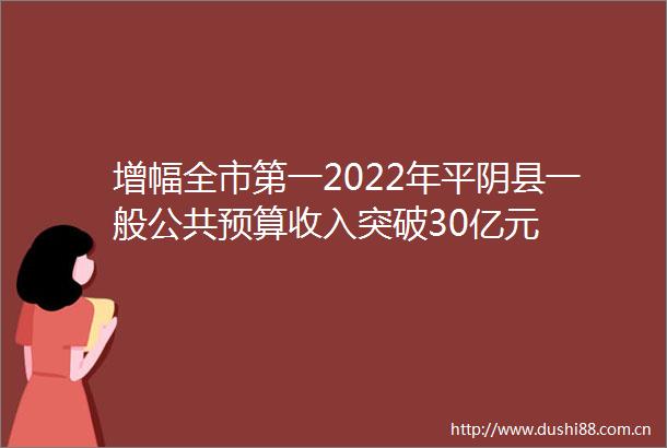 增幅全市第一2022年平阴县一般公共预算收入突破30亿元