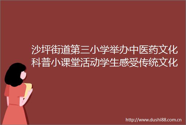 沙坪街道第三小学举办中医药文化科普小课堂活动学生感受传统文化独特魅力