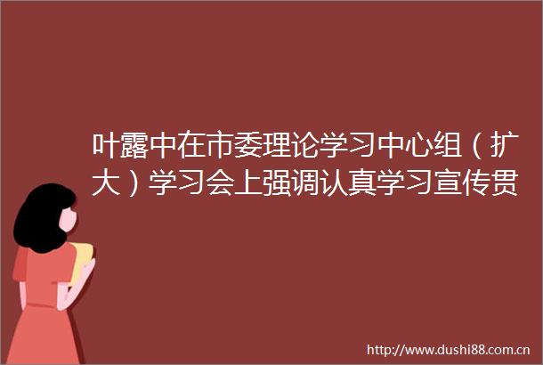 叶露中在市委理论学习中心组（扩大）学习会上强调认真学习宣传贯彻全国两会精神以优异成绩迎接党的二十大胜利召开