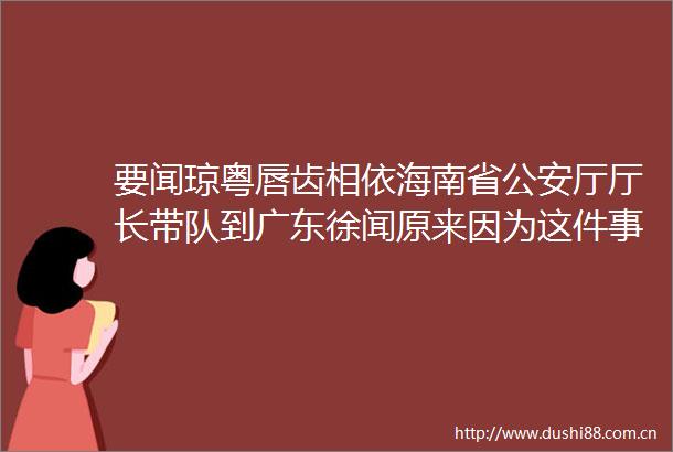 要闻琼粤唇齿相依海南省厅厅长带队到广东徐闻原来因为这件事