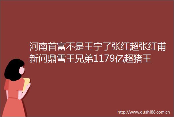 河南首富不是王宁了张红超张红甫新问鼎雪王兄弟1179亿超猪王夫妇