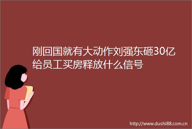 刚回国就有大动作刘强东砸30亿给员工买房释放什么信号