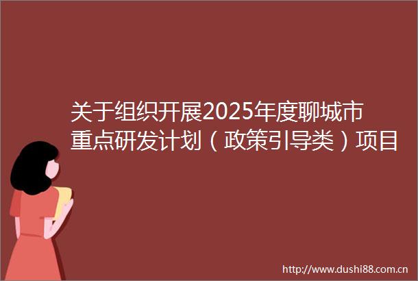 关于组织开展2025年度聊城市重点研发计划（政策引导类）项目申报工作的通知