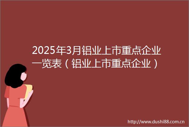 2025年3月铝业上市重点企业一览表（铝业上市重点企业）