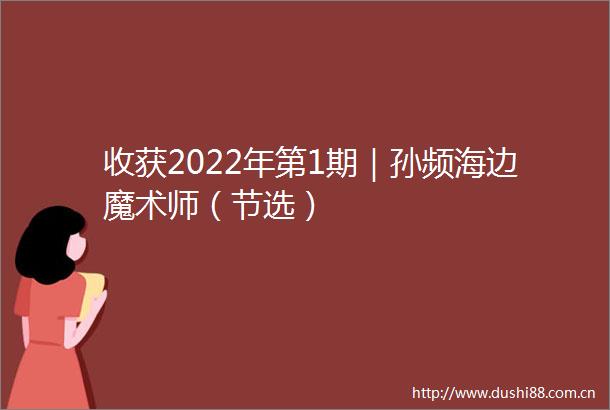收获2022年第1期｜孙频海边魔术师（节选）
