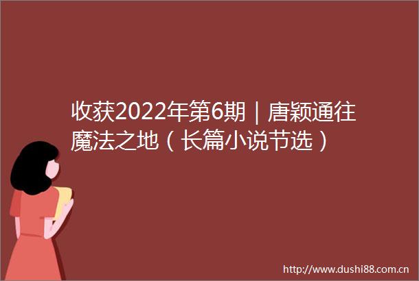 收获2022年第6期｜唐颖通往魔法之地（长篇小说节选）