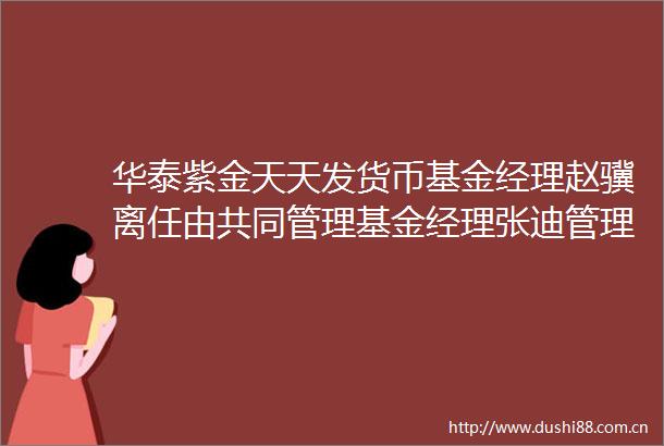 华泰紫金天天发货币基金经理赵骥离任由共同管理基金经理张迪管理赵骥2021H2至2024H2给基民赚2339亿收管理费1917亿