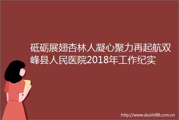 砥砺展翅杏林人凝心聚力再起航双峰县医院2018年工作纪实