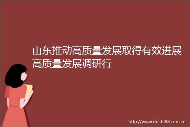 山东推动高质量发展取得有效进展高质量发展调研行